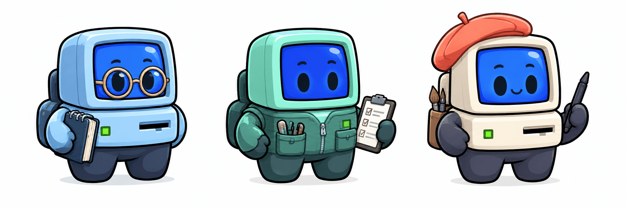 Mint computer character holding a checklist